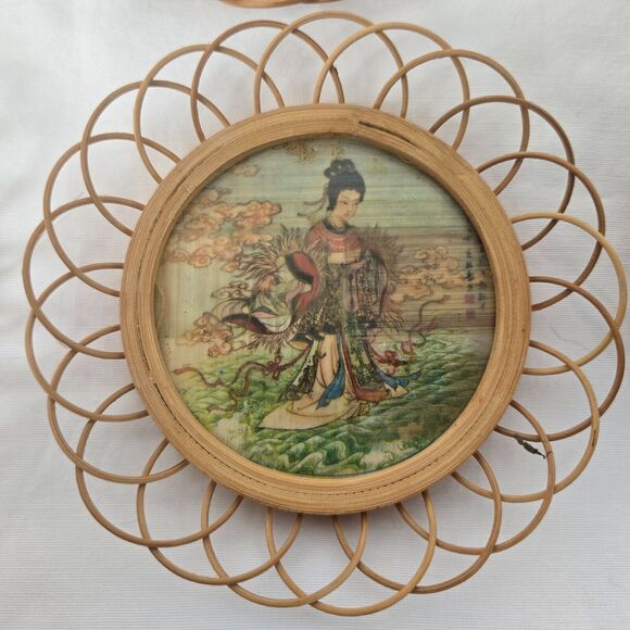 Geisha Bamboo Asian Wicker Coaster Set of 6 with Holder Vintage - Picture 9 of 16